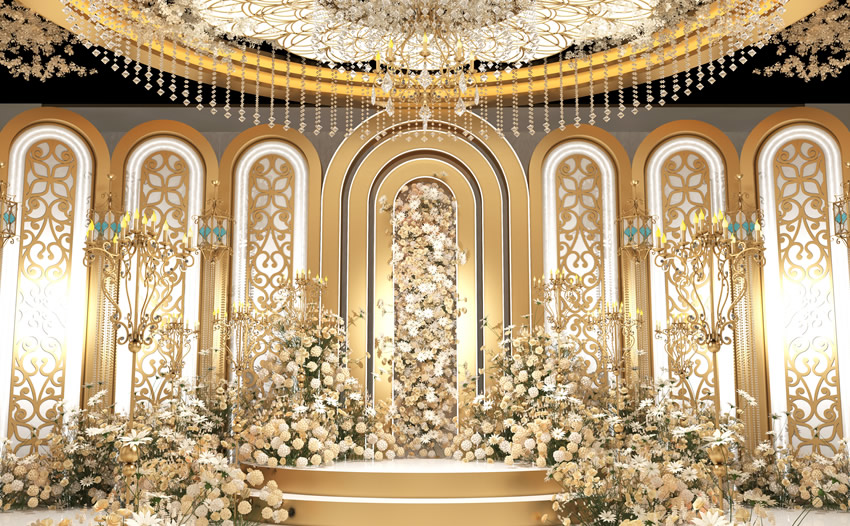 永安坝街道香槟色调婚礼堂效果展示