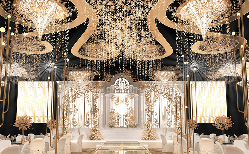 永安坝街道花木兰喜事汇金色大厅效果展示